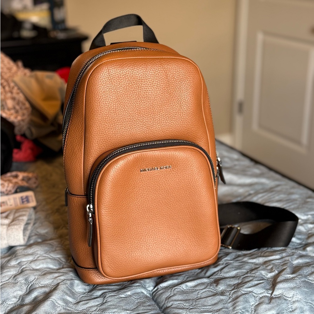 Michael Kors Tan Leather Backpack with Gold Accents